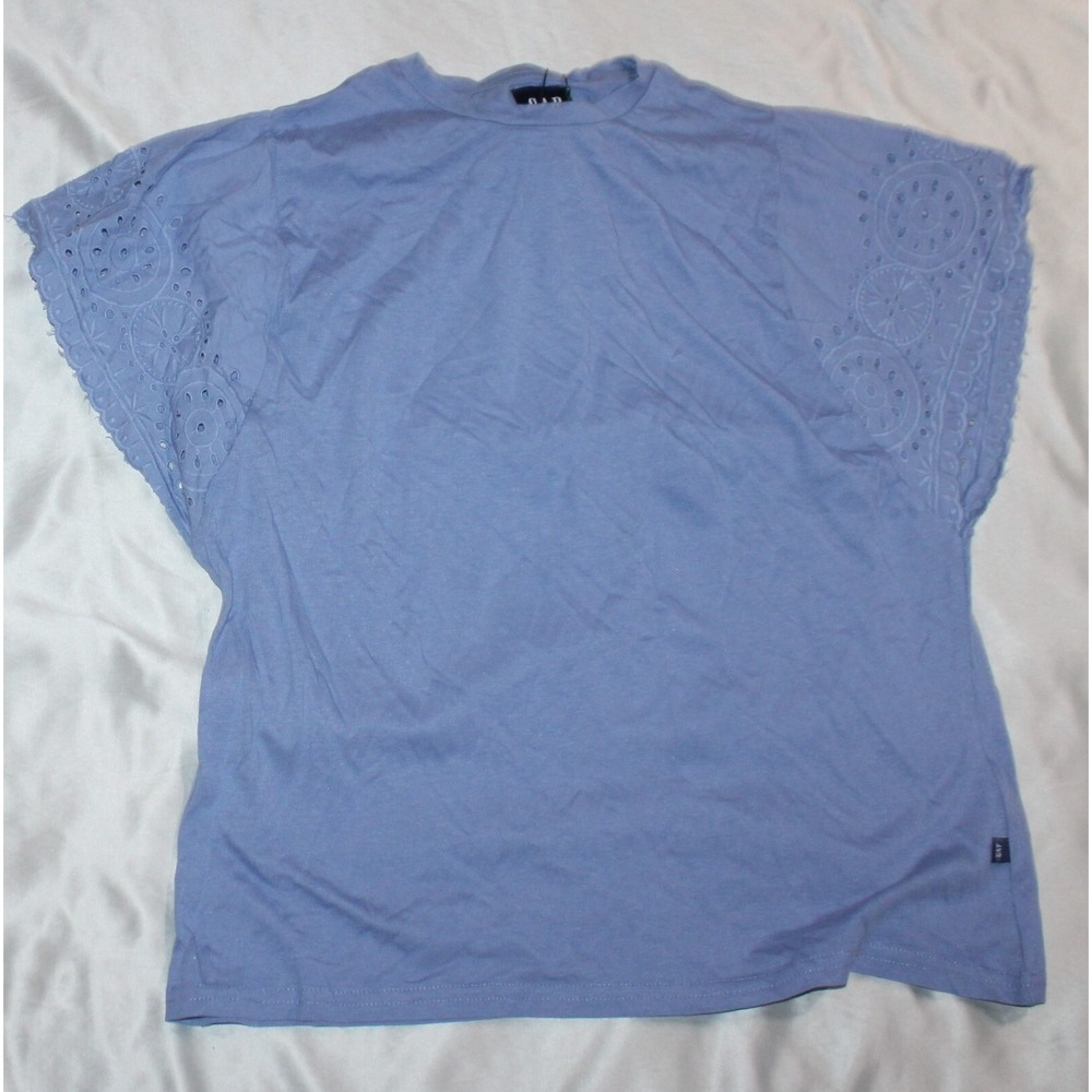 GAP Women's Eyelet Flutter Short Sleeve Scoop Neck Shirt size Large